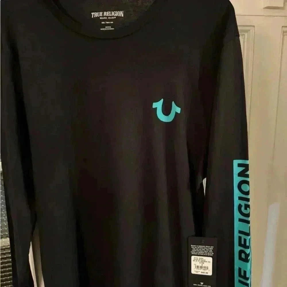 True religion long sleeve black sidebar tee shirt size small budha graphic